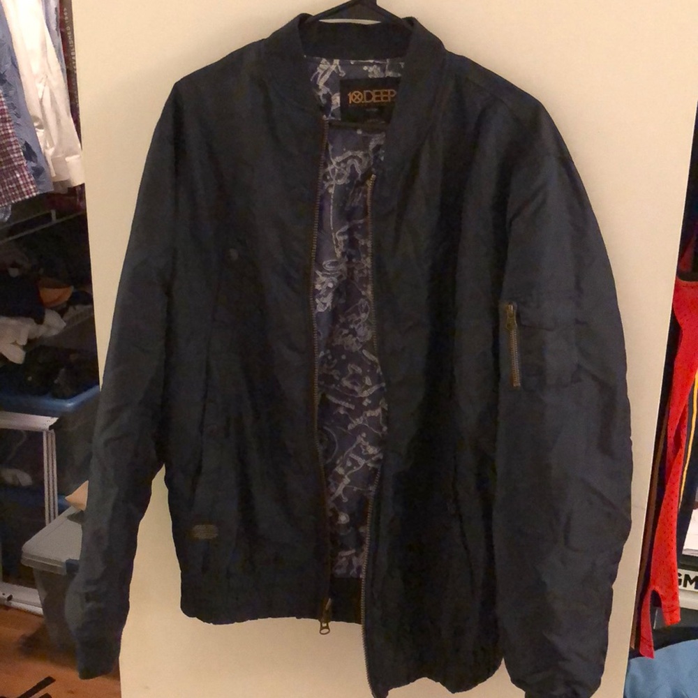 10.Deep Navy Military Field Bomber Jacket with Printed Lining